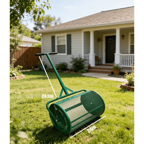 Auto Beyond 24 Inch Compost and Peat Moss Spreader Roller - Top Soil, Sand, Manure, Mulch, Top Dressing Lawn and Garden Spreader