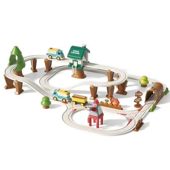 Auto Beyond 36 Piece Forest Track Adventure Electric Train Set with Magnetic Chain Logging Truck, Kids Train Track, Boys Girls Railroad Track Car Set