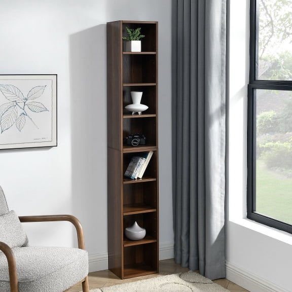 Auto Beyond 8-Tier Media Tower Rack, CD DVD Slim Storage Cabinet with Adjustable Shelves, Tall Narrow Bookcase Display Bookshelf for Home Office, Black