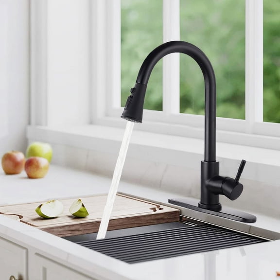 Auto Beyond Black Kitchen Faucet with Pull Down Sprayer, High Arc Single Handle Classic Stainless Steel Sink Faucet 1 or 3 Hole, Suitable for Farmhouse Camper Laundry Rv Bar
