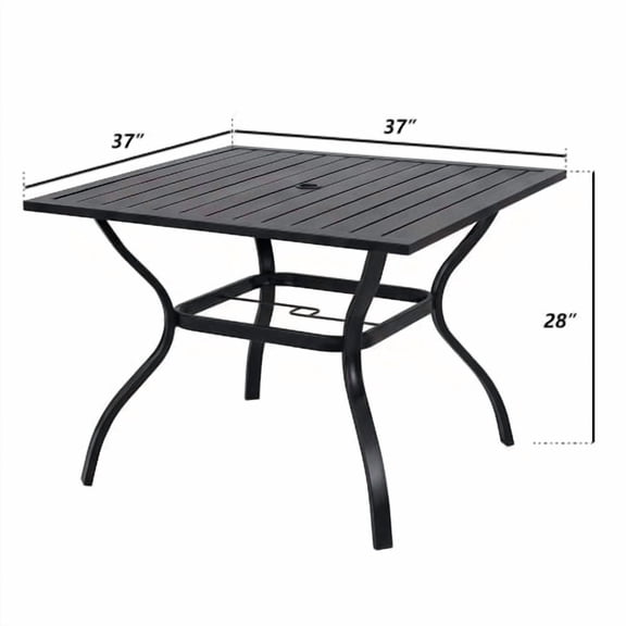 Auto Beyond Black Patio Outdoor Dining Table Metal Steel Slat Square Bistro Table for Porch Deck Garden Backyard Poolside