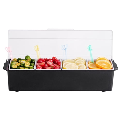 Auto Beyond Chilled Condiment Server, 4 Compartment Ice Cooled Condiment Serving Container, Chilled Garnish Tray Bar Caddy with Lid, for Home & Restaurant Supplies