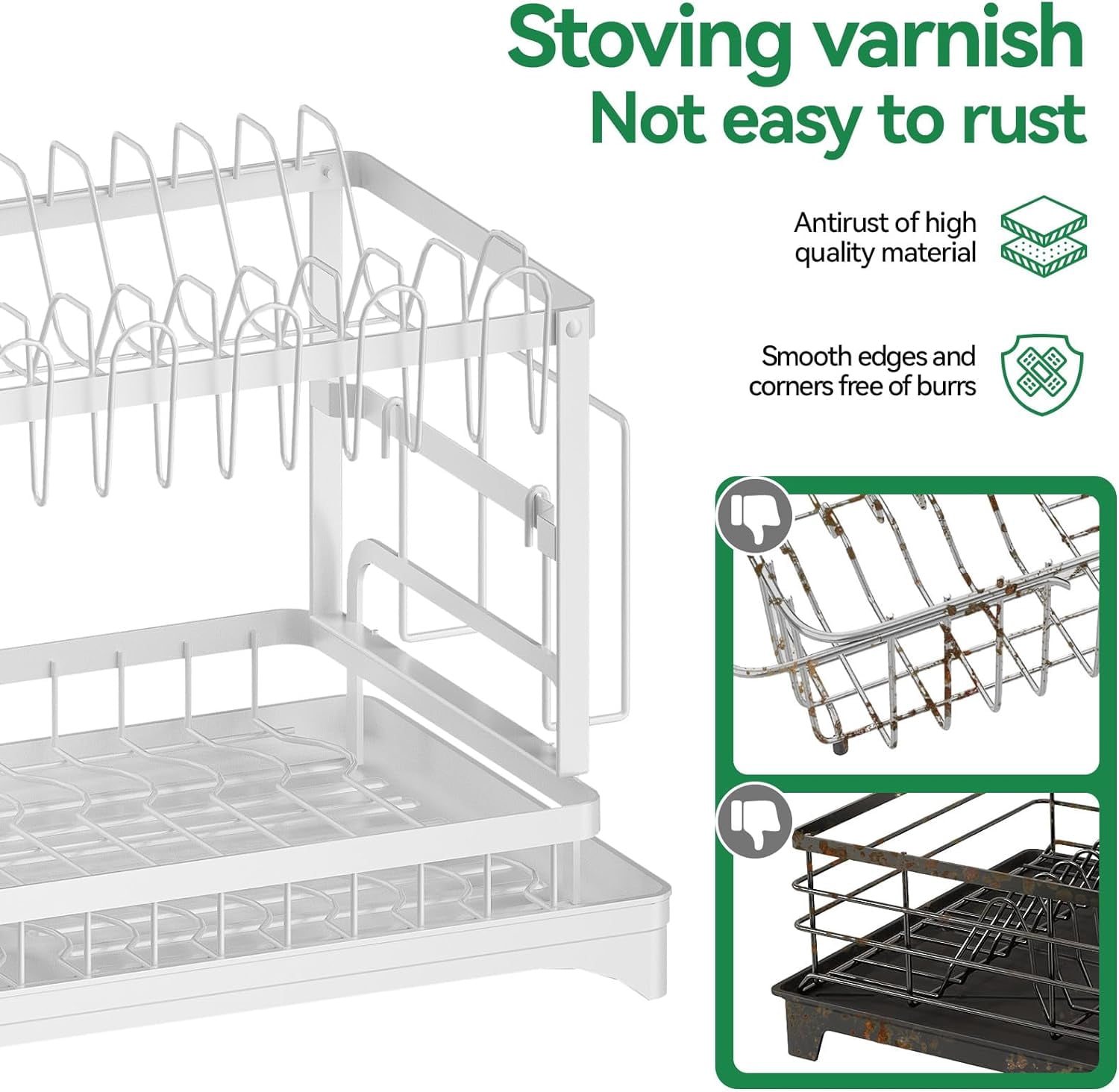 Auto Beyond Large Dish Drying Rack, 2 Tier Dish Rack for Kitchen Counter, Removable Large Capacity Dish Drainer Organizer with Utensil Holder, White