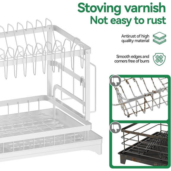 Auto Beyond Large Dish Drying Rack, 2 Tier Dish Rack for Kitchen Counter, Removable Large Capacity Dish Drainer Organizer with Utensil Holder, White