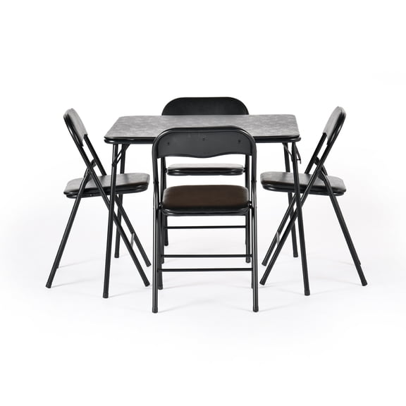 Auto Beyond Multi-Functional Folding Card Table and Chair Set (for 4 people), Portable Square Folding Table and Chair Set with Padded Tabletop, Black