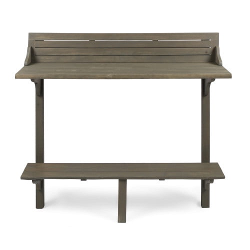 Auto Beyond Outdoor Acacia Wood Balcony Bar Table, Serving Table for Patio & Deck, Gray