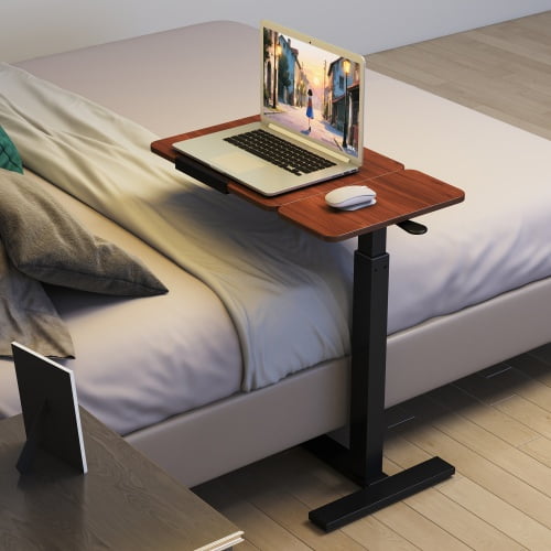 Auto Beyond Overbed Bedside Table with Wheels,Tiltable Hospital Bed Table Over The Bed, Pneumatic Adjustable Rolling Laptop Desk, Mobile Standing Desk for Hospital and Home Use