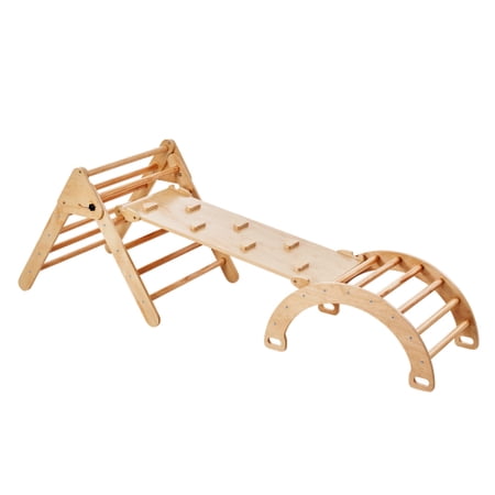 Auto Beyond Pikler Triangle Set, 5 in 1 Toddler Climbing Toys Indoor Playground, Ramp, and Arch, Montessori Climbing Set with Triangle, Large Size Wooden Climbing Gym for Toddlers 1-3 Years