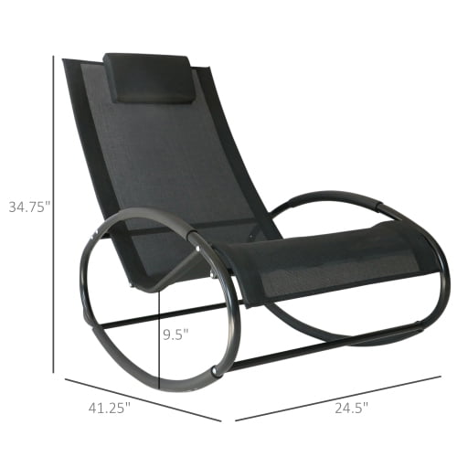 Auto Beyond Pool Lounger, Outdoor Rocking Lounge Chair for Sunbathing, Pool, Beach, Porch with Pillow & Cool Mesh, Sun Tanning Rocker, Black