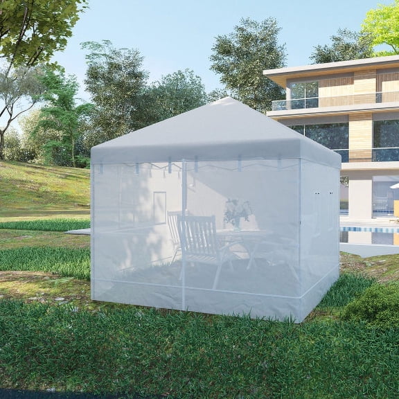 Auto Beyond Pop up Canopy Walls, Universal Replacement Netting, Set of 4 Mesh Screen Sidewalls, Patio Netting with 6 Service Windows and 1 Door for 10' x 10' Canopy Tent, White