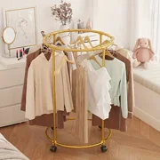 Auto Beyond Rolling clothes rack, freestanding indoor/outdoor garment stand with wheels, circular design, clothing storage rack, suitable for retail stores and bedrooms-Gold