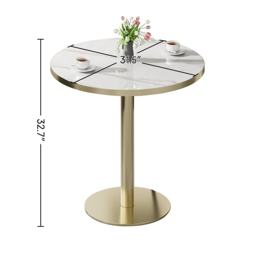 Auto Beyond Round Modern Dinning Table 31.5 in Bistro Tulip Table with White Faux Marble top Gold Sturdy Metal Frame,Easy Assemble