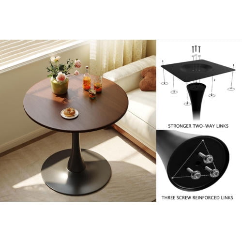 Auto Beyond Round Table, Modern Dining Table, MDF Top and Steel Base Tulip Round Kitchen Table, Mid Century Coffee Table for Living Room (Walnut)