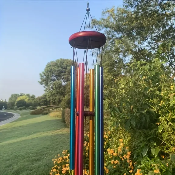 Auto Beyond Solid wood bell wind chime with 6 aluminum tubes - Vibrant vintage wind chime, outdoor courtyard garden decor, perfect holiday or birthday gift
