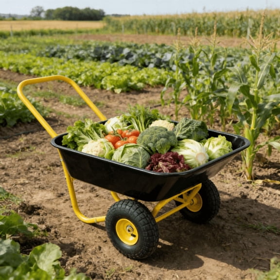 Auto Beyond Two-wheeled barrow, Home Utility Garden Cart, Large Heavy Duty Yard Cart for Gardening & Planting, Lawn, Farm, Construction Site, Yellow