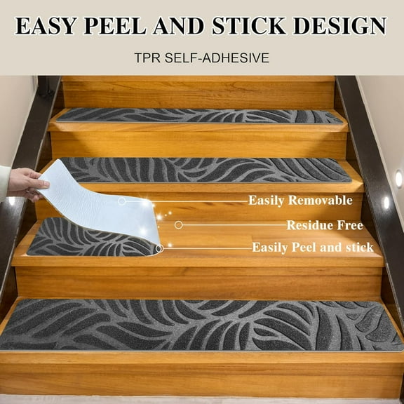 Auto Beyond Wooden Stair Treads 15 Pieces 8 inch x 30 inch Stair Non-Slip Mats Self-Adhesive Backing Tearable Stickable Washable Black