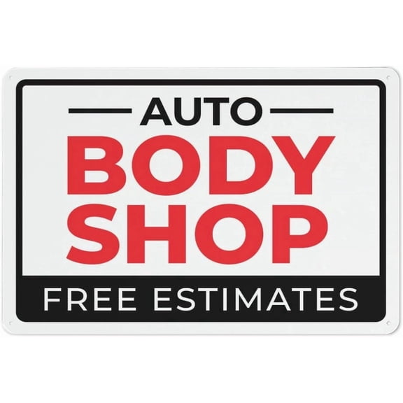Auto Body Shop Free Estimates Sign 8"x12", Tin Sign Great Wall Decor for Garden Yard Home Business Auto Body Shop, Indoor Outdoor Use