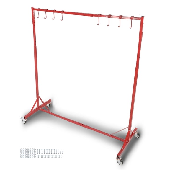 Auto Body Stand Rack 5ft-7ft Fit for Painting Drying w/ Hook & Swiveling Wheels Red