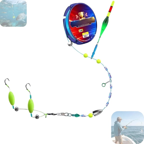 Auto Bottom-Finding Fishing Line Set, 394 ft, Color Change Float, Pre-Rigged, Saltwater