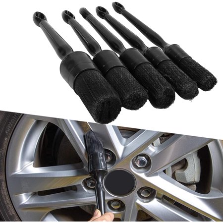 Auto Car Detailing Brush Set , 5PCS/Set Car Cleaning Detailing Brush Set Black Pure Mane Microfiber Microfilament Maintenance Tool