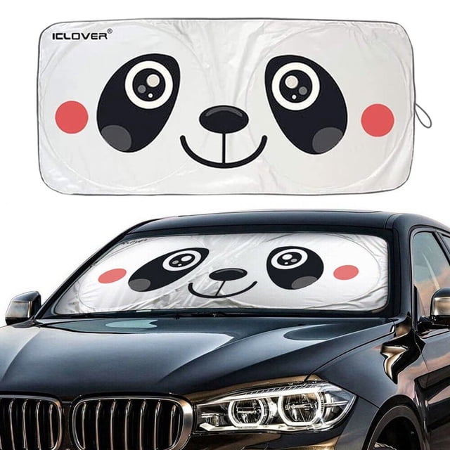 Auto Car Jumbo Sunshade Foldable Windshield Sun Shade Visor with Panda Cartoon Design (59"x33") for Heat Block Wind Shield Screen UV Rays Full Protection, Trucks SUVs Vans