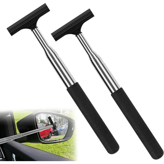 Auto Car Rearview Mirror Wiper, American Flag Telescopic Auto Mirror Squeegee Cleaner, Glass Mist Cleaning Tool - with Retractable 98cm Handle, Portable Car Windows Water Removal (Black,2Pcs)