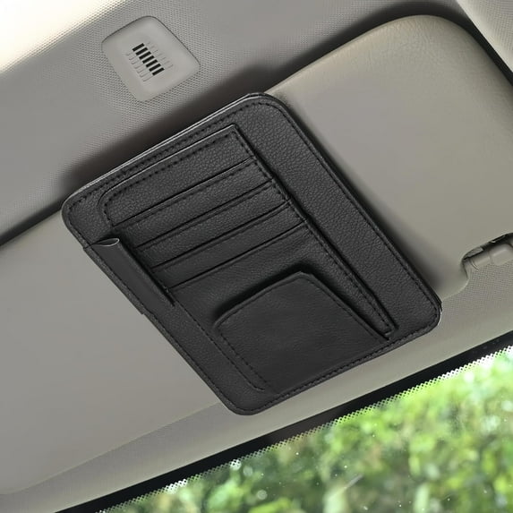 Auto Car Sun Visor Organizer, Multifunctional Auto Interior Accessories Storage Pocket Sun Visor Pouch for Card License Registration Document Pocket Organizer (Black)