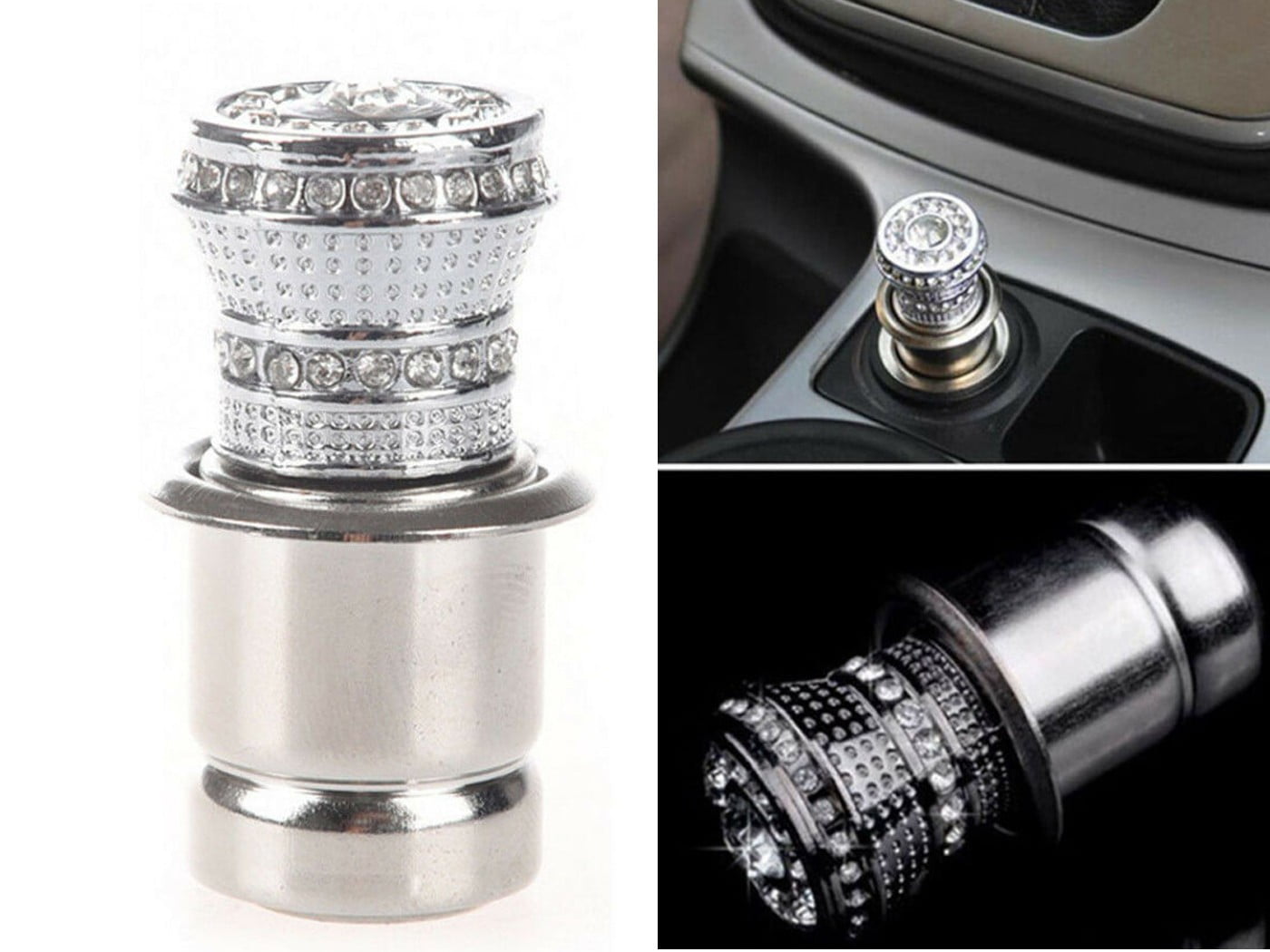 Auto Car Tobacco Socket Lighter Ignition Tool 12V Bling Rhinestone Silver