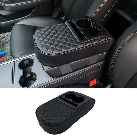 Auto Center Console Armrest Pillow, Memory Foam Car Armrest Cushion with Cup Holder and Phone Holder Universal