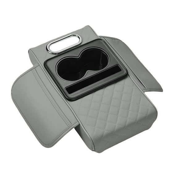 Auto Center Console Armrest Pillow, PU Leather Car Armrest Cushion with Cup Holder, Phone Holder and 2 Side Storage Bag, Universal Car Armrest Box Cover Protector for Most Vehicles