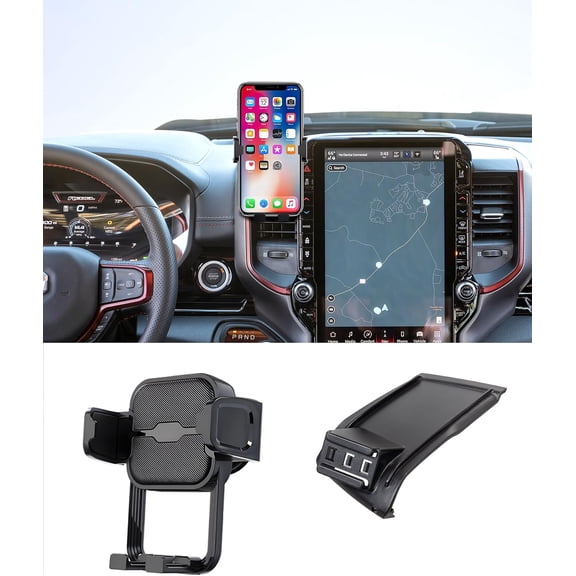 Auto Clamp Car Phone Holder for Dodge Ram 1500/Ram 2500/Ram 3500 2019-2026 Universal Mechanical Clip Cell Phone Mount Accessories Fit iPhone Android,Automobile Cradle GPS Dashboard Navigation Bracket