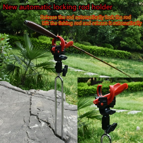 Auto-Clamping Nylon Head Telescopic Fishing Rod Holder Stand, 360 Swivel Mount for Easy Adjustment, Perfect for Lakes and Rivers
