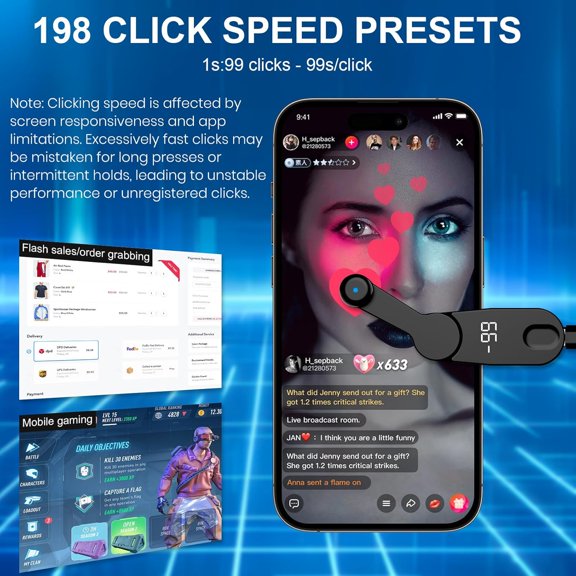 Auto Clicker for Smart Phone,Phone Screen Device Speed Clicker for Phone Apps, Smart Automatic Screen Clicker for Game,Live Broadcasts Likes, Games, Shopping, Reward Tasks