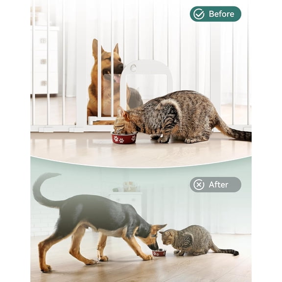 Auto Close Baby Gate with Small Cat Door, 29-43" Metal Cat Gate for Doorway, Stairs, House, Easy Walk Thru Dog Gate with pet Door, Includes 4 Wall Cups and 3 Extension Pieces, Gray