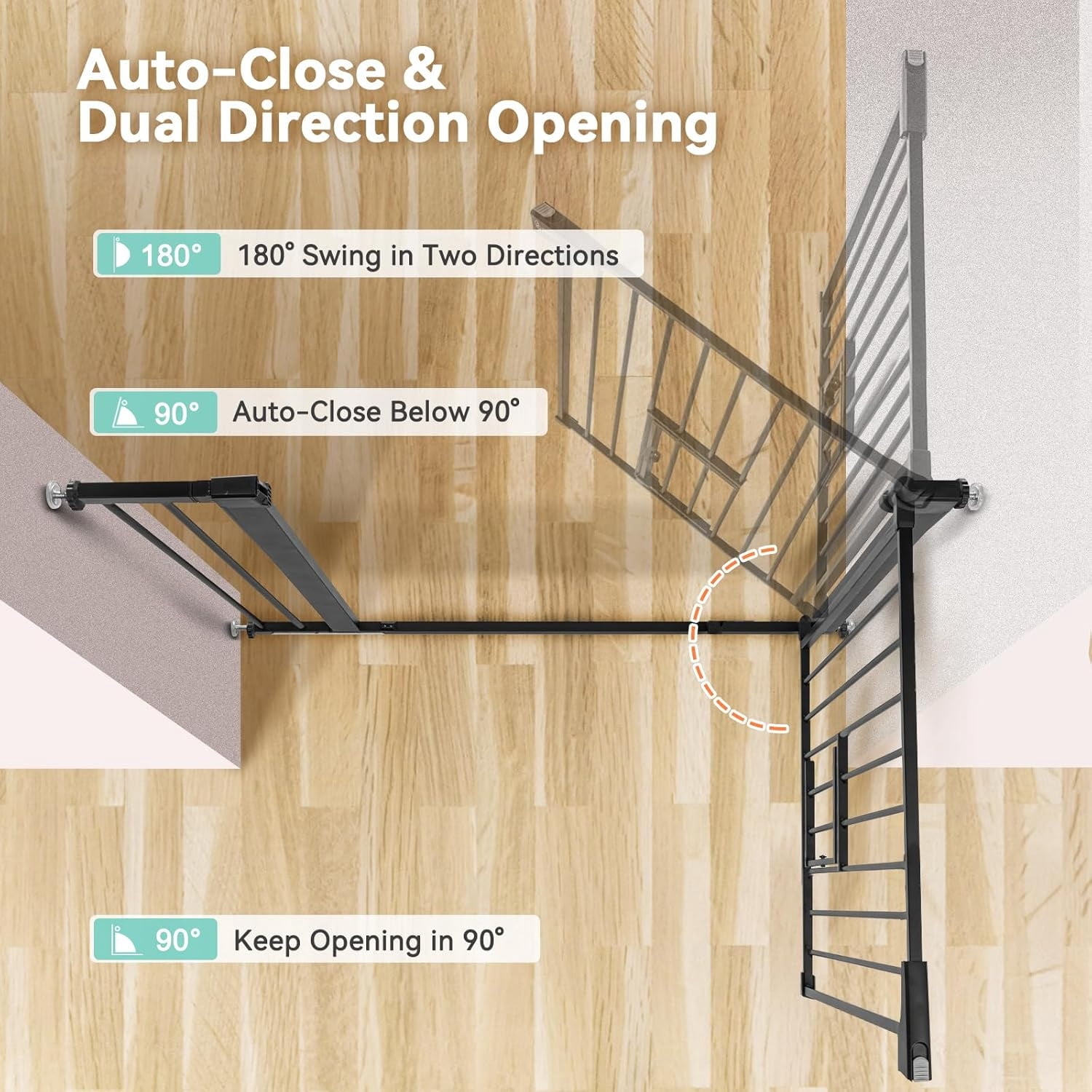 Auto Close pet Gate with Cat Door, 29.5"-40.5" Extra Wide Dog Gate for House Doorways Stairs, Pressure Mounted Easy Walk Thru Pet Gate, Includes 4 Wall Cups and 2 Extension Pieces, Black