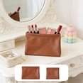 thumbnail image 1 of Auto-Closing Cosmetic Cable Pouch - Waterproof Faux Leather Small Makeup Bag, Slim Portable Storage Organizer for Cosmetics Headphones Jewelry Data Cables Travel Home Daily Use, 6*7in, Brown, 1 of 7