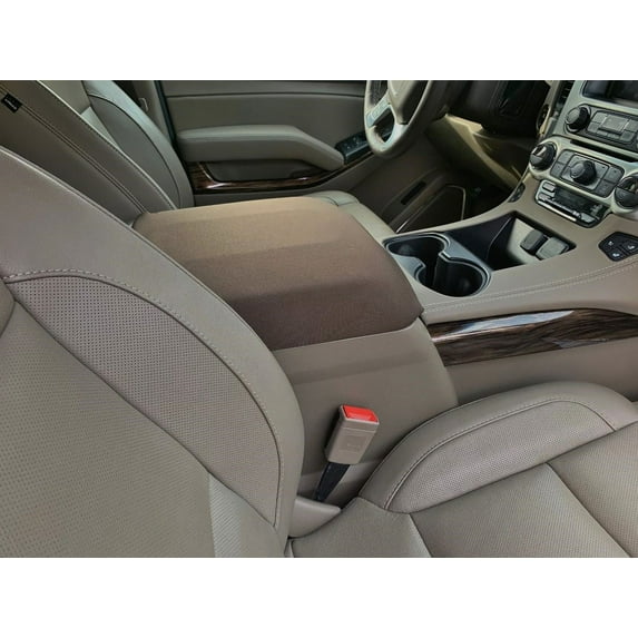 Auto Console Covers- Fits the GMC Sierra 2015-2018 (All Models and trims with Front Bucket Seats and 5 passenger seating) Center Console Armrest Cover Waterproof Neoprene Fabric- Brown