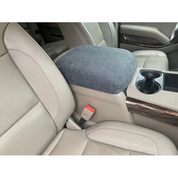 Auto Console Covers- Fits the GMC Sierra 2015-2018 (All Models and trims with Front Bucket Seats and 5 passenger seating) Center Console Armrest Lid Cover Fleece Fabric-Dark Gray