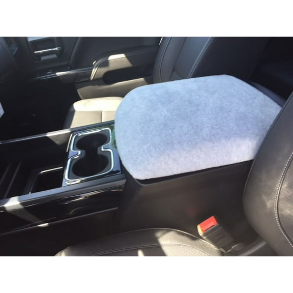 Auto Console Covers- Fits the GMC Sierra 2015-2018 (All Models and trims with Front Bucket Seats and 5 passenger seating) Center Console Armrest Lid Cover Fleece Fabric-Light Gray