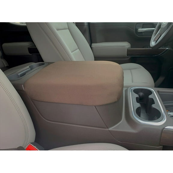 Auto Console Covers- Fits the GMC Sierra 2019-2024 (All Models & Trim with Bucket Seats) Neoprene Center Console Armrest Lid Cover Waterproof Neoprene Fabric-Brown