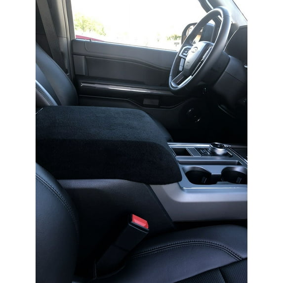 Auto Console Covers- Fits the Ford Expedition 2017-2023 Customized Center Console Armrest Lid Cover Fleece Fabric Made in the USA - Black