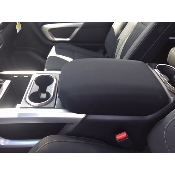 Auto Console Covers-Center Console Armrest Cover Fits Nissan Titan 2016-2025 (with 5 passenger seating) Waterproof Neoprene Fabric (Black)