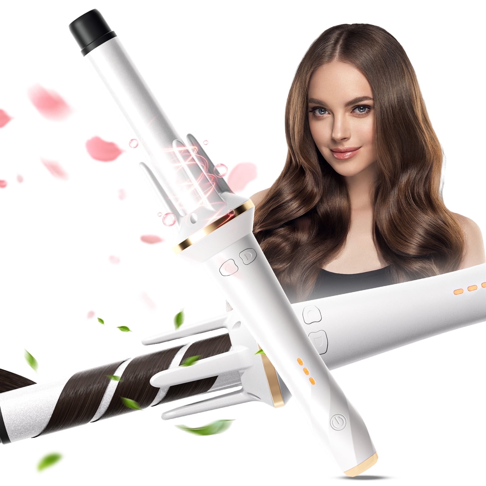 Auto Curling Iron, 1.1 inch Ceramic Tourmaline Hair Curling Iron,White