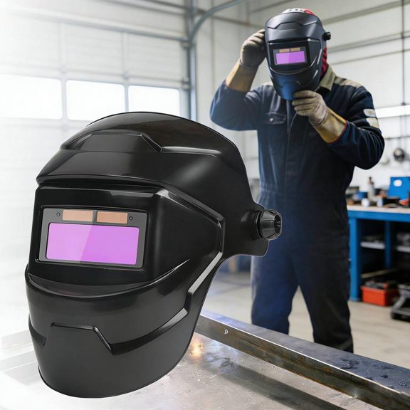 Auto Darkening Welding Face Shield Solar Powered, Clear Vision, Rapid Dimming, Eye Care, Good Ventilation, Premium PP and LCD Material, Durable Anti-Fall, Size 28x20x20cm