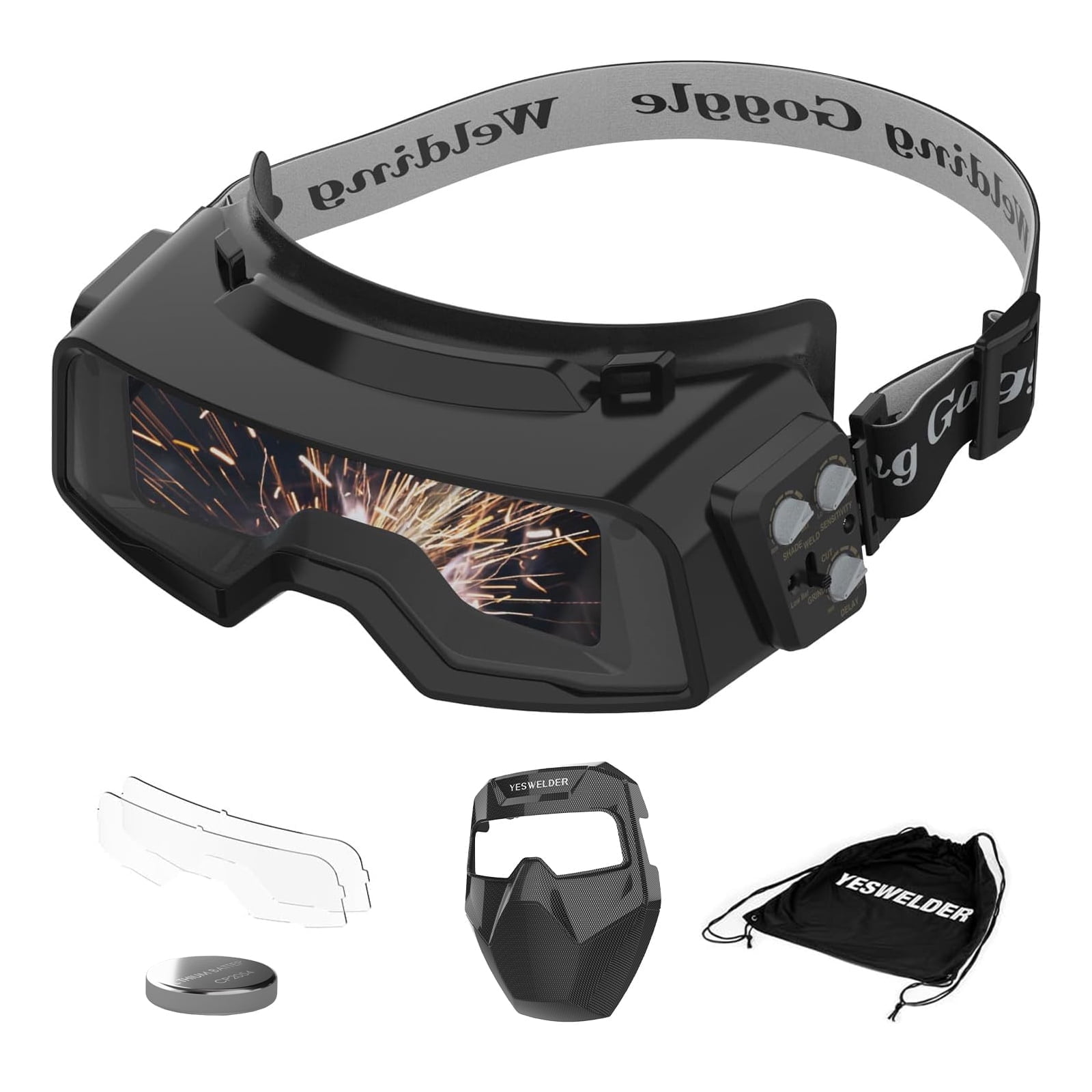Auto-Darkening Welding Goggles - Adjustable Shade 4/5-13 for TIG/MIG/ARC Welding & Grinding (Checkerboard Design)