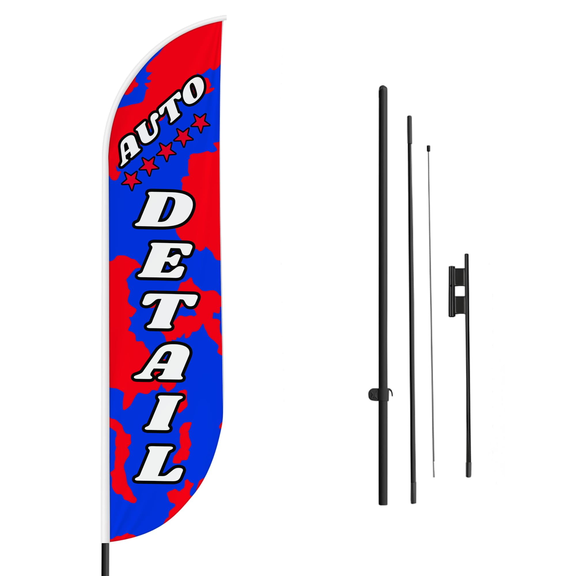 Auto Detail Sign feather flag Pole kit for Outdoor by Mavis Printing | 15 FEET Long Polyester Outdoor Banner Flag Pole Mount Easy Hang | HD Print Swooper Flag to Advertise Car Business