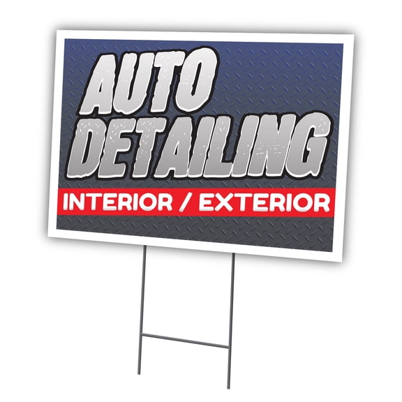 Auto Detailing 12" X 16" Yard Sign & Stake | Advertise Your Business | Stake Included Double Sided Image | Made in The USA
