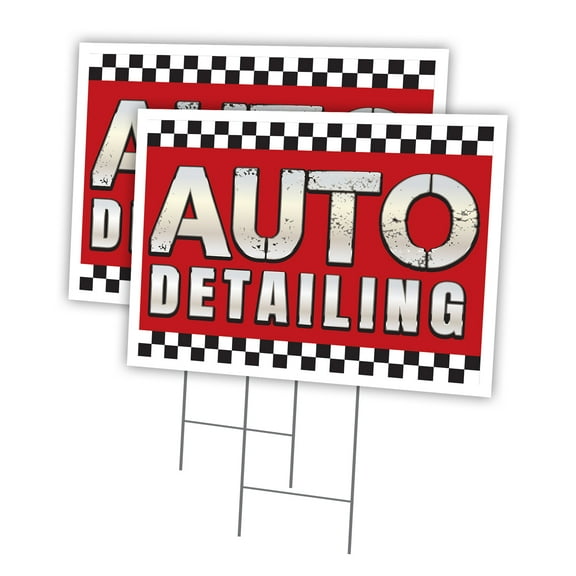 Auto Detailing 2 Pack Of 12" x 16" Yard Sign & Stake | Advertise Your Business | Stake Included Image On Front Only | Made in The USA
