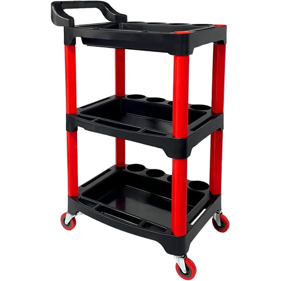 Auto Detailing Cart with Wheels, 3 Tier Rolling Detail Cart, Car Wash Organizer for Detailers Garage, Workshop, Repair Shop, Storage Tool