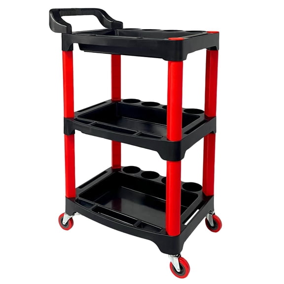 Auto Detailing Cart with Wheels, 3 Tier Rolling Detail Cart, Car Wash Organizer for Detailers Garage, Workshop, Repair Shop, Storage Tool